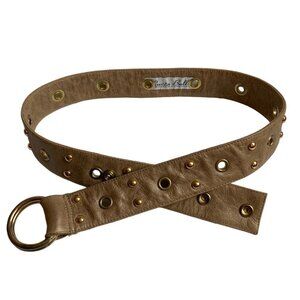 Lucia Bell Beige Leather Womens Belt Gold Studs Grommets Large 37-38 inches